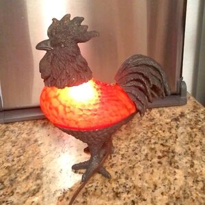 Vintage Amber Glass Die Cast Rooster lamp